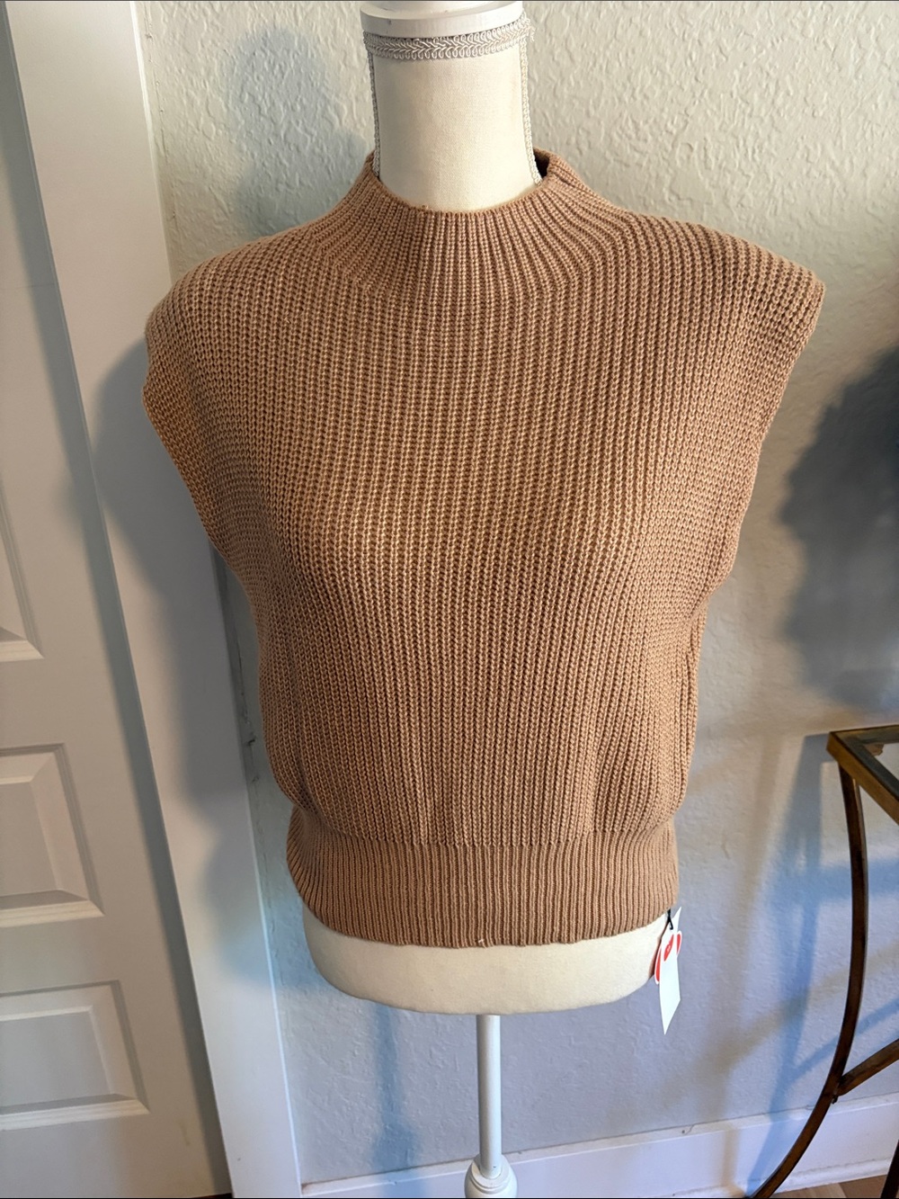 Cider Sleeveless Mock Neck Knit Sweater - Camel
